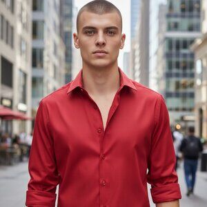 Kenneth Cole New York Red Dress Shirt | Men’s 16 / 34-35 | Wrinkle-Free Stretch